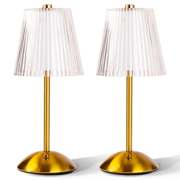Bell + Howell Aurora Lampe de Table Petite Sans Fil Tactile DEL Rechargeable pour Table de Chevet Bureau Table de Nuit Base Dorée - Lot de 2