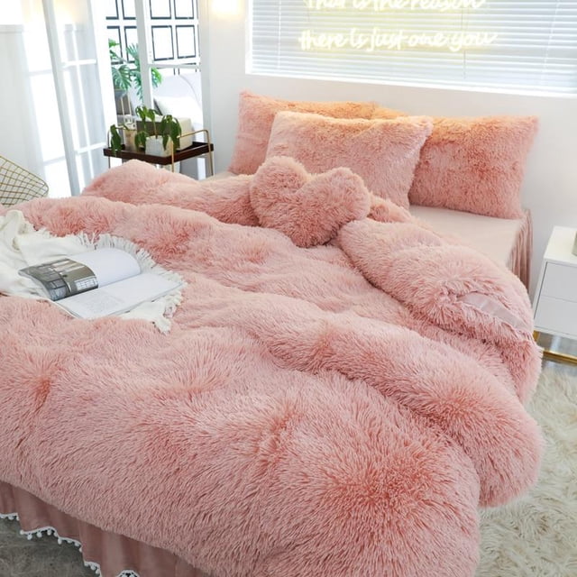Luxury Pure Plush Shaggy Warm Fleece Bedding Set Mink Duvet Cover Set