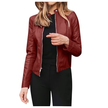 Pisexur Women's Faux Leather Jackets Long Blazer Fashion Sleeve Open Front Short Cardigan Suit Jacket Coat Top Blazers for Work Casual Moto Biker Outwear