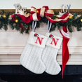 thumbnail image 5 of Fridja 8 Inch Mini Initial Christmas Stocking Monogram Embroidered Christmas Stocking White Knitted Small Christmas Stocking Decorations for Fireplace Mantle Christmas Wall, 5 of 5