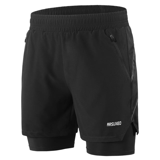 Men 2 in 1 Running Shorts Quick Drying Breathable Active Training Exercise Jogging Marathon Cycling Shorts