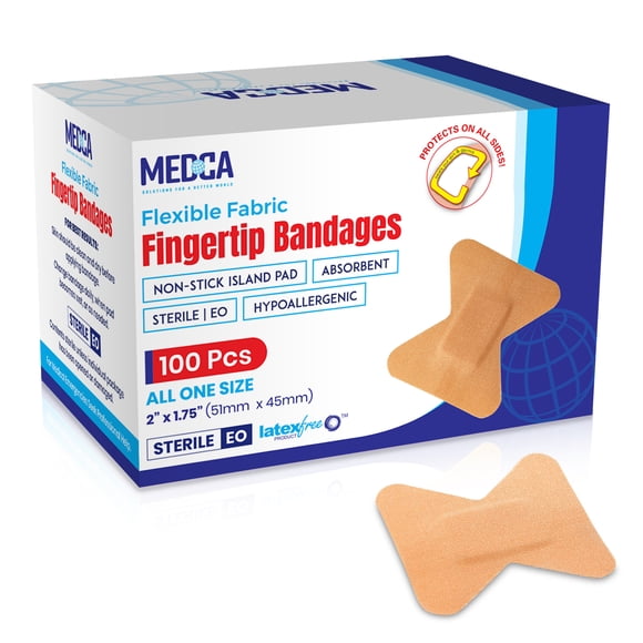 MEDca Flexible Fabric Bandages – 100 Count Box, Flex Adhesive Finger-Tip Bandages for Wound Protection and First Aid