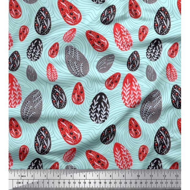 Soimoi Poly Georgette Fabric Egg Folk Art Print Sewing Fabric Yard 52 Inch Wide