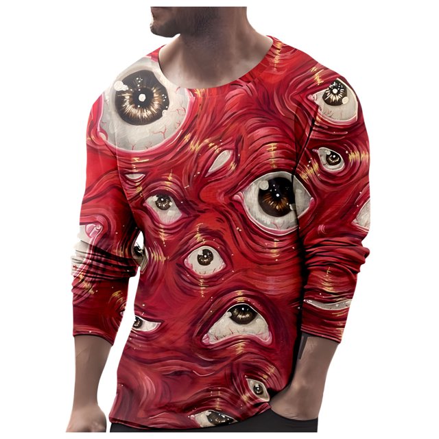 LUOGENLI T-shirts pour Homme pour Hommes T-shirts pour Hommes Célébration Performance Tour Mode Chemise Décontractée Thème Oeil Imprimé Manches Longues Col Rond T-Shirt T-shirts pour Hommes T-shirts Graphiques TTG Grand Pâques Vin TTTG