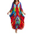 thumbnail image 1 of Riforla Cache-Maillots pour Maillots de Bain Grande Taille Robe Caftan Col en V Manches Chauve-Souris Imprimé Floral Sortie de Plage Robe de Protection Solaire Rouge Taille Unique, 1 of 7