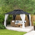 thumbnail image 2 of Outsunny Pavillon à Toit Rigide à Double Toit 10 Pieds x 12 Pieds avec Moustiquaires et Rideaux Gris, 2 of 10