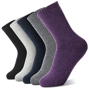 Chaussettes en laine Merino pour femmes Randonnée chaude hiver épais bottes thermiques Cozy Crew Travail doux dames Chausettes Cadeau 5 Emballer les tampons de stockage (violet/bleu/noir/gris/gri gris dur)