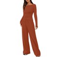 thumbnail image 1 of Timegard Womens Going out Sets 2 Piece Fall Casual Slim Long Sleeve Tops Wide Leg Pants Solid Color Sets, 1 of 7