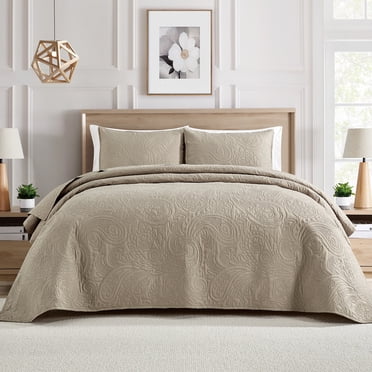 Bourina Modern Floral 3-Piece Quilt Set– King,Beige,Lightweight & Comfortable For Adults