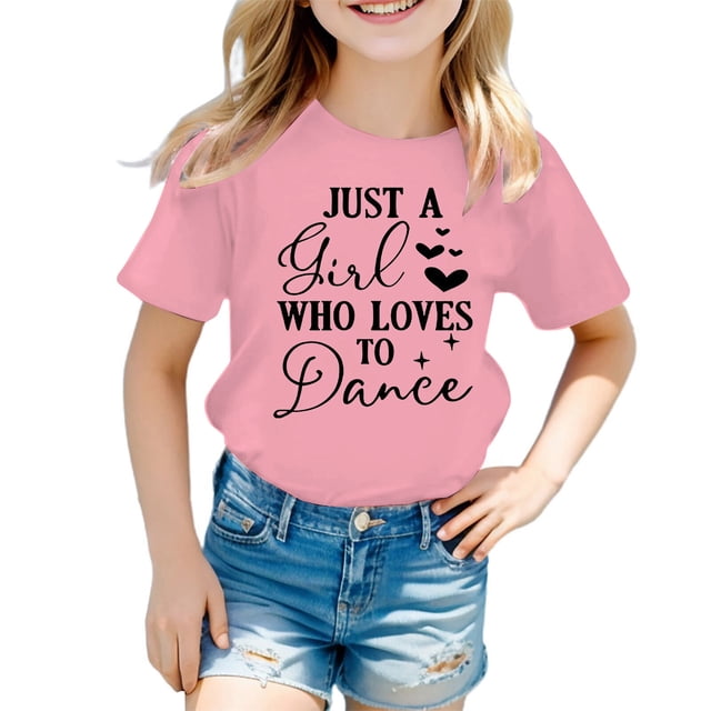 PMVFHDE Hauts Tendance pour Filles T-Shirts Tunique Graphique T-Shirt pour Fille T-Shirt pour Filles Hauts Manches Courtes Hauts Tube pour Filles Enfant Filles Mignon Graphique Col Rond T-Shirt Manches Courtes T-Shirt d'Été Rose,5-6 Ans