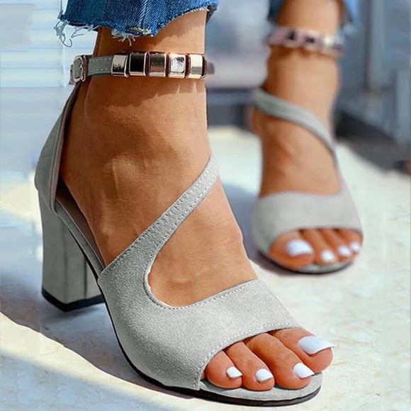 zanvin Sandals , Summer Sandals New Buckle Strap Chunky Heel Sandals Women's High Heels Beaded Fish Mouth Women's Sandals Womens Sandals