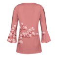 thumbnail image 5 of IROINID On Sale Plus Size Shirts for Women Crew Neck Long Sleeve Comfortable Trumpet Printed Buttoned Basic Ruched Tops Pleated T-shirts Blouses,Watermelon Red, 5 of 5