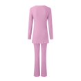 thumbnail image 5 of Women‘s Two Piece Knit Matching Outfits Crew Neck Slit Hem Tee And Pants Tracksuit Sets, 5 of 5