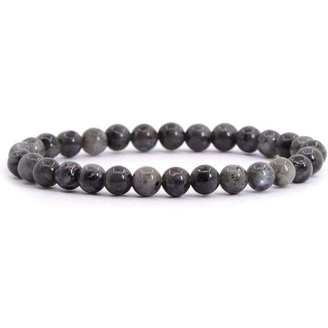 Angelstones Bracelet Extensible en Perles Rondes de 6 mm en Pierre Précieuse Larvikite Naturelle 6,5 Pouces Unisexe