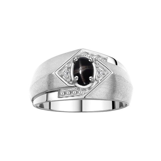 RYLOS Mens Rings Sterling Silver Ring 6X4MM Oval Shape Gemstone & Diamond Ring Black Star Sapphire March Birthstone Rings For Man Silver Rings, Size 10