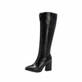 thumbnail image 2 of Autumn And Winter Thick High-heeled Pointed Toe Slim Boots Side Zipper Print Warm High-top Boots, 2 of 9