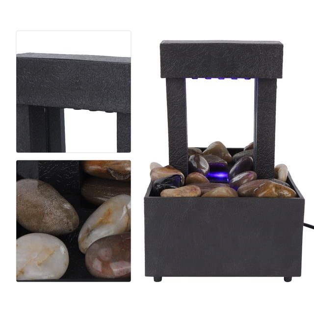 USB LED Indoor Water Fountain Lighted Waterfall Tabletop Fountain with Stones for Office Home Decor
