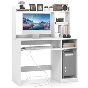 Gymax Bureau d'ordinateur avec poste de commande intégré Bureau d`écriture en bois avec Hutch de stockage