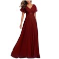 thumbnail image 1 of Robes d'Invitée de Mariage pour Femmes Portefeuille à Col en V en Mousseline Maxi Cocktail Soirée Bal Robe Élégante Longue Robe de Demoiselle d'Honneur, 1 of 3