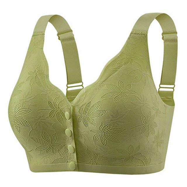 Fgnfyis Women's Solid Color Lace Pattern Front Buckle Non Underwire Tank Top Bra Womens Bras Green XXL