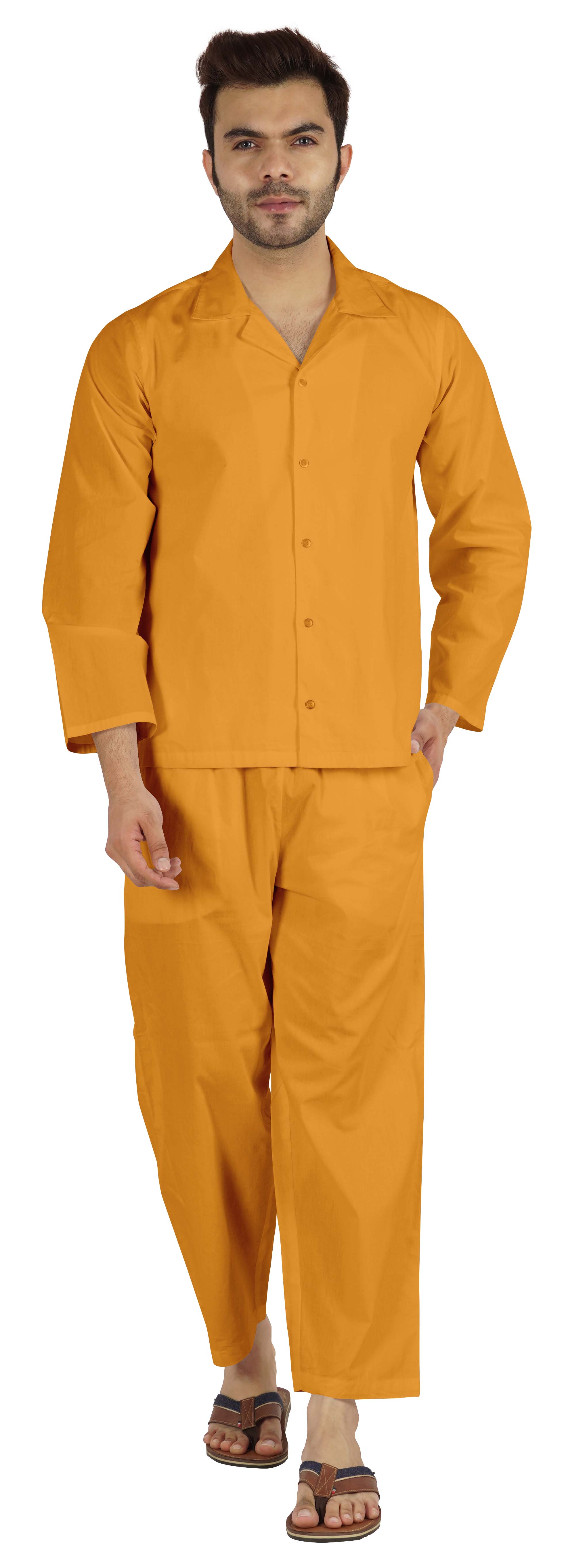 Inkmeso Ensemble de Pyjama Classique Uni en Coton, Pyjama Boutonné pour Hommes, 2 Pcs, Tenue de Nuit