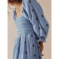 thumbnail image 3 of Kmbangi Robe Longue Décontractée d'Été pour Femme, Fleurs Brodées 3D, Encolure Carrée, Manches Bouffantes, Robe Mode Dos Nu, Robe Trapèze, 3 of 5