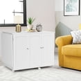 thumbnail image 2 of Gymax Table de Couture Pliante Étagères Armoire de Rangement Chariot d'Artisanat avec Roues Grand Blanc, 2 of 10