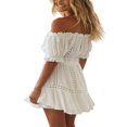 thumbnail image 2 of Robe Boho Femme Été Mini Robe Unie avec Épaules Dénudées Haut 2 Pcs Vêtements, 2 of 4