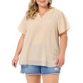 thumbnail image 1 of Agnes Orinda Women's Plus Size Tops Swiss Dots Short Sleeve Notched Neck Spring Summer Blouses 3X Beige, 1 of 6