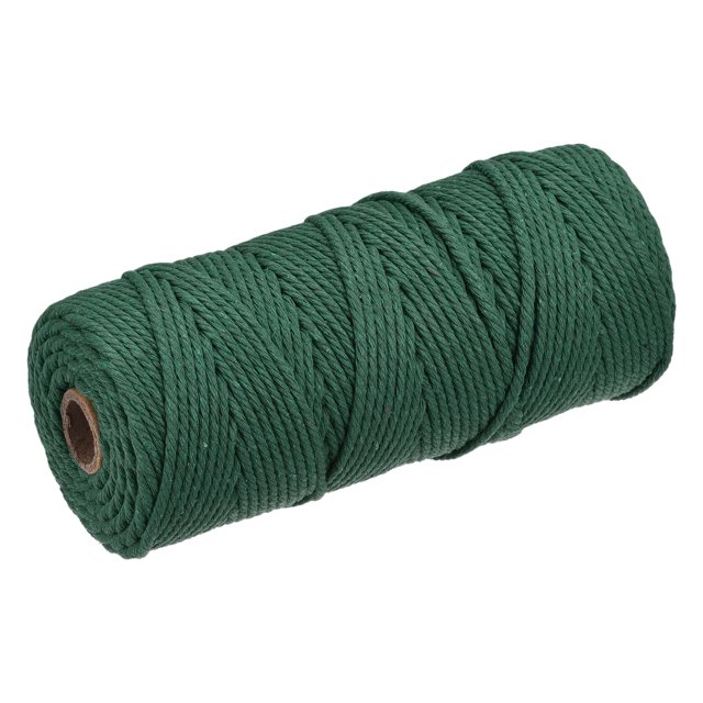 Unique Bargains Cotton Rope Twine String Twisted Braided Cord, Dark Green 100m/109 Yard for Wall Hanging, Macrame Knotting