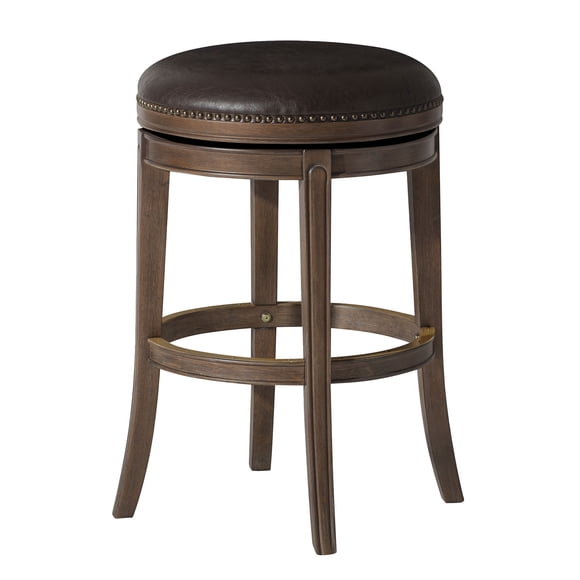 Maven Lane Alexander Backless Tabouret de Bar, Fini Noyer avec Cuir Végane Marksman Saddle