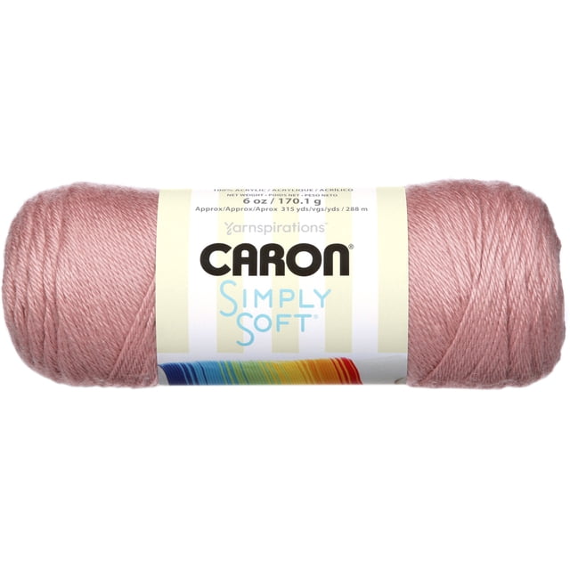 Caron® Simply Soft® Yarn, Acrylic #4 Medium, 6oz/170g, 315 Yards in dusty pink, a worsted weight acrylic yarn with a smooth sheen and soft texture, shown in a centered close-up with label featuring brand and product info, ideal for knitting, crochet, and home decor projects.