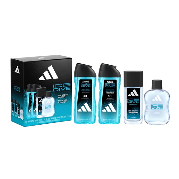 adidas Ice Dive Giftset including 2 x Body Wash (250ml), Aftershave (100ml) and Body Fragrance (75ml), for Him, Cool and Aquatic Fragrance