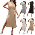 thumbnail image 1 of Gspmoly Robes d'Été, Robe Chandail en Tricot Sans Manches à Col Montant pour Femmes, Robe Débardeur Maxi, Robes de Cocktail pour Femmes en Liquidation, 1 of 6