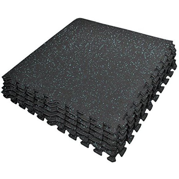 Sivan MAT-LOCKR-B High Density Rubber Interlocking Gym Tiles, Black/Blue, 24 sq. ft.