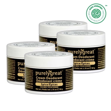 4 Pack - Purelygreat Natural Deodorant Cream - Spice 50g Aluminum Free Vegan, Made in Canada