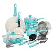 GreenLife Soft Grip 16 Piece Healthy Ceramic Nonstick Cookware Set, Turquoise