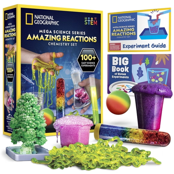 National Geographic Amazing Chemistry Ensemble - Trousse de Chimie avec Plus de 100 Expériences Scientifiques Incluant la Croissance des Cristaux et les Réactions, Trousse Scientifique pour Enfants