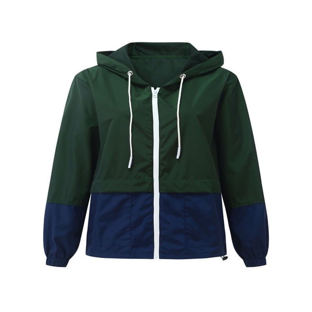 Qiylii Femmes Veste de Pluie Packable Couleur Extérieure Bloc Coupe-Vent à Capuche
