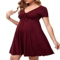 thumbnail image 4 of Robe de Maternité Courte pour Femmes à Manches Courtes, Mini, Col en V, Décontractée, Ample, Style Babydoll, Grande Taille, 4 of 6