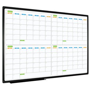 JILoffice Tableau blanc du calendrier d'effacement magnétique, 4 Planificateur de conseil blanc du mois 36 X 24 Inch, Black Aluminium Frame Wall Mounted Board pour la maison de bureau et l'école