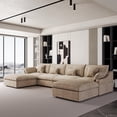 thumbnail image 2 of The Magic Home 4-Seater Cloud Modular U-Shaped Linen Sectional Sofa, Khaki, 2 of 14