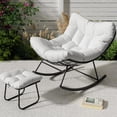 thumbnail image 3 of Eastvita White Outdoor Rattan Egg-Shaped Rocking Chair with Footstool, 3 of 5