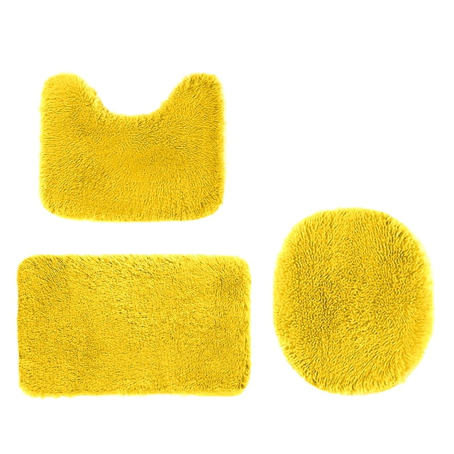 Meitianfacai Solid Color Bath Mats 3 Set Bathroom Rugs for 3 Pcs Toilet Mats Universal Soft Comfortable Water Absorption Non-Slip Thick Machine Washable Easier to Dry Dark(Yellow)