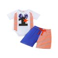 thumbnail image 1 of Baby Boys Outfits  Numbers Stars Print Bow Short Sleeve Romper + Stripe Contrast Color Shorts 2Pcs Set, 1 of 6