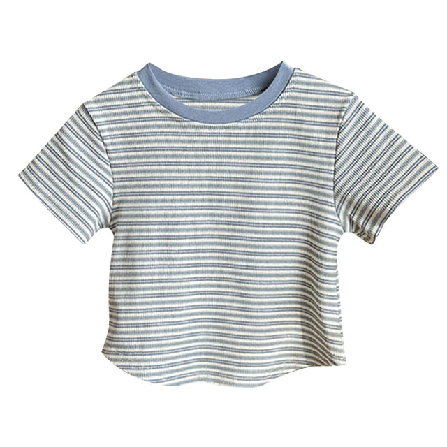 vdgthytj T-Shirts d'Été pour Tout-Petites Filles, Décontractés, à Rayures, Manches Courtes, Col Ras du Cou, T-Shirts Hauts pour Enfants 1-9 Ans
