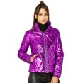 thumbnail image 1 of INSPIRE CHIC Veste Matelassée Courte Métallisée à Fermeture Éclair Holographique pour Femme, 1 of 6