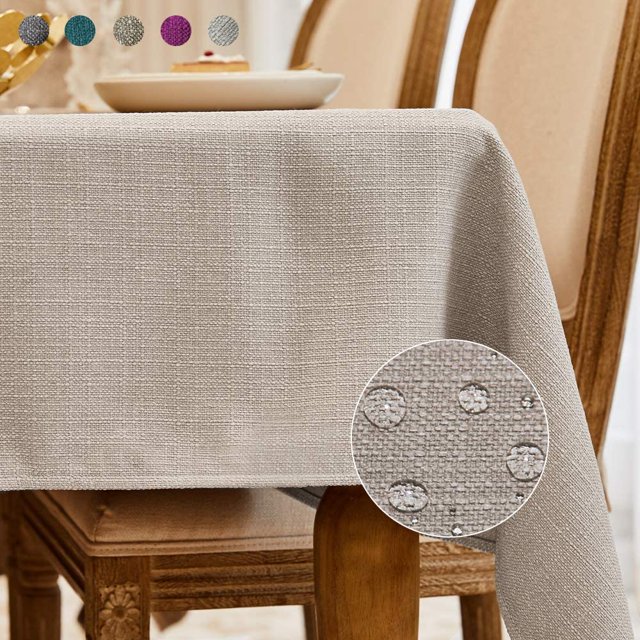 BALCONY & FALCON Water Resistant Faux Linen Rectangle Tablecloth 55'' x 95'' Beige for Outdoor Dining