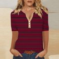 thumbnail image 1 of LOVZFMLL T-Shirts d'Été pour Femmes Mode à Rayures Imprimées Manches Courtes Blouse-Col T-Shirt Décontracté à Boutons, 1 of 5