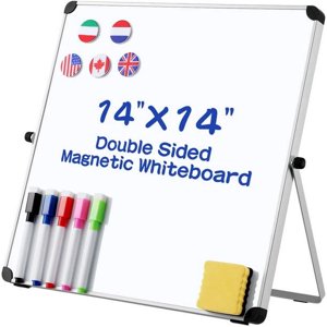Shsling Tableau blanc magnétique double face à sec 14 x 14 Petit tableau blanc pour les élèves Enseignant
